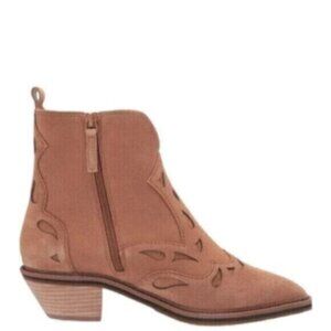 Kelsi Dagger Cliff Mocha Brown Suede Pointed Toe Block Heel Western Ankle Boots